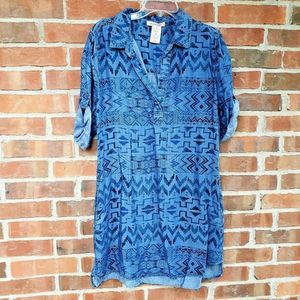 Philosophy Aztec Print Denim Shirt Dress Size M